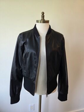 Black Faux Leather Zip Front Jacket